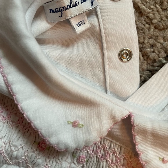 Top & pants set. LS smocked flowers. pink/white pants. Magnolia 18 mo. - Picture 3 of 5